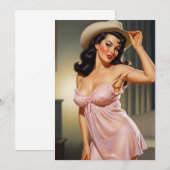 Save The Date Retro Pin-up Girl with Cowboy hat (Devant / Derrière)