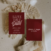 Save The Date Retro Pink Deep Red Modern Boho Unique Wedding