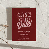 Save The Date Retro Pink Deep Red Modern Unique Photo Wedding