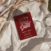 Save The Date Retro Pink Deep Red Modern Unique Photo Wedding