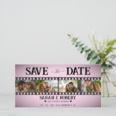Save The Date Retro Pink Vignette Photo Collage Film Strip (Debout devant)