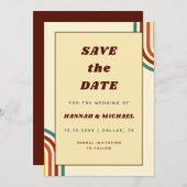 Save The Date Retro Rainbow Stripes Seventies 1970 Jaune (Devant / Derrière)