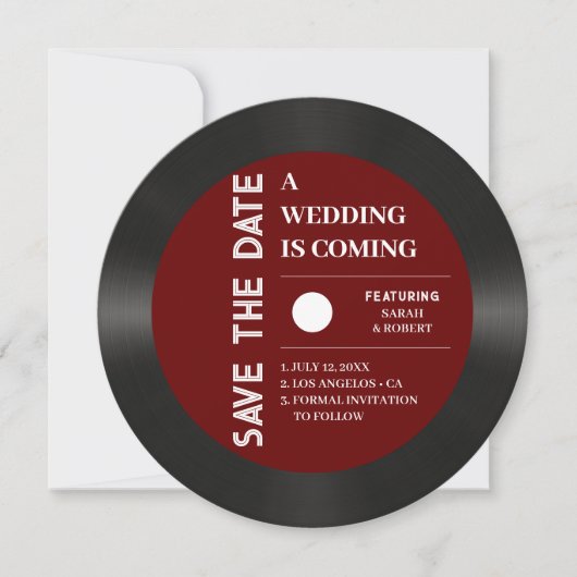 Save The Date Retro Red Vinyl Enregistrement Mariage Enregistrer (Devant)