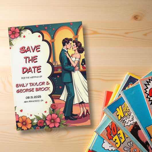 Save The Date Retro Romantic Couple Dance Comic Style Mariage