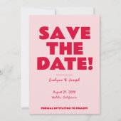 Save The Date Rétro rose brillant Funky Gras moderne Mariage uni (Devant)