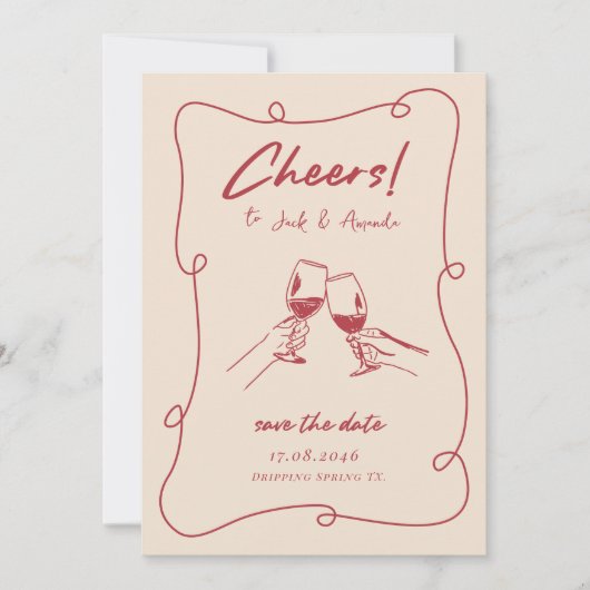 Save The Date Retro Rouge dessiné à la main Script Wedding enreg (Devant)
