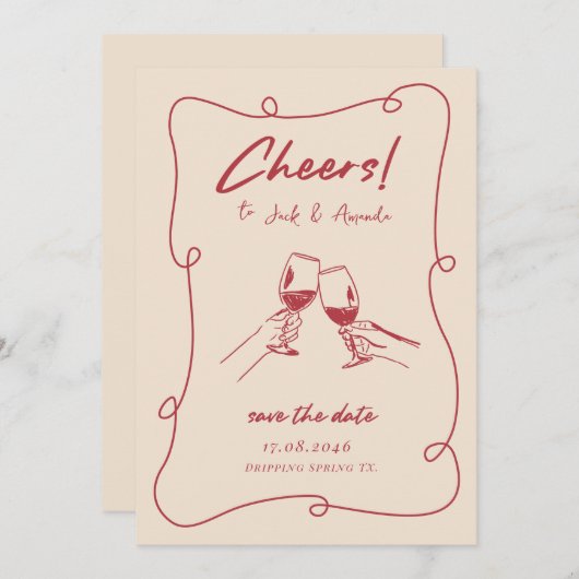 Save The Date Retro Rouge dessiné à la main Script Wedding enreg (Devant / Derrière)