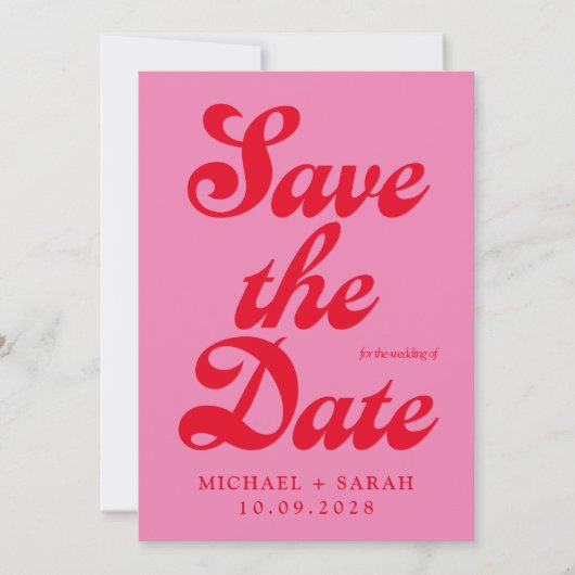 Save The Date Rétro rouge rose minimal Enregistrer la date (Devant)
