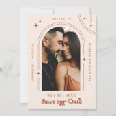 Save The Date Retro Script Boho Arch Photo Terracotta Mariage (Devant)