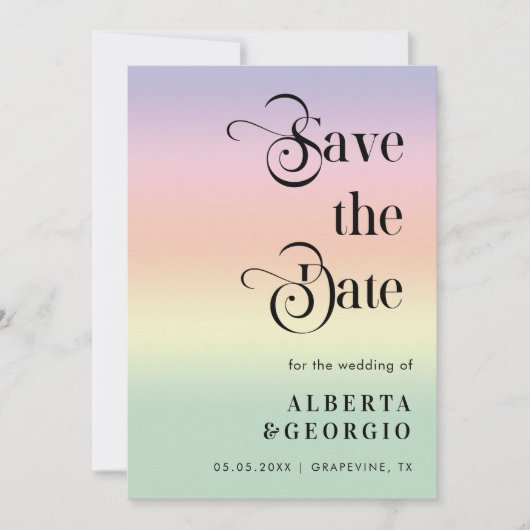 Save The Date Retro Script Rainbow LGBTQ Gay pride photo Mariage (Devant)
