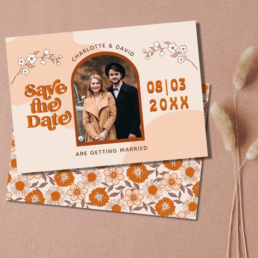 Save The Date Retro Seventies Arched Photo Boho Enregistrer la d