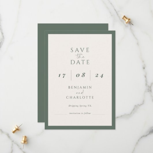 Save The Date Retro Simple Typo Script Wedding enregistrer la da (Devant/Arrière en situation)
