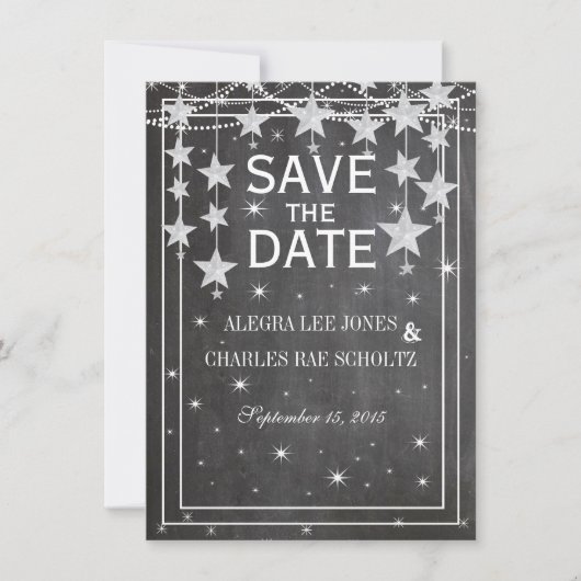 Save The Date Retro Stars Chalkboard Mariage Enregistrer la date (Devant)