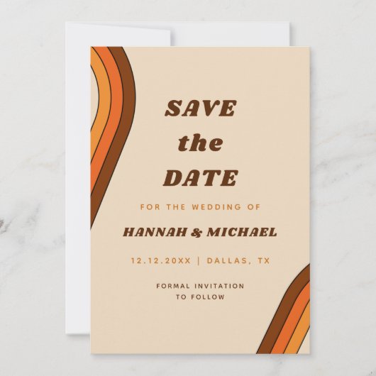 Save The Date Retro Stripes Arc en ciel les années 70 70 Minimal (Devant)