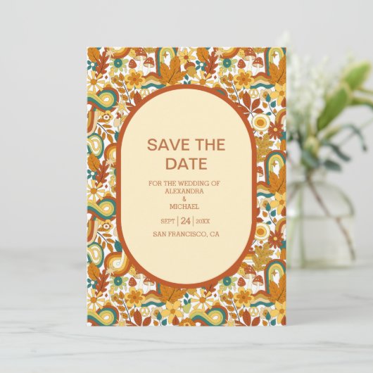 Save The Date Retro Super 70's thème Muted Tones Mariage Enregis (Debout devant)