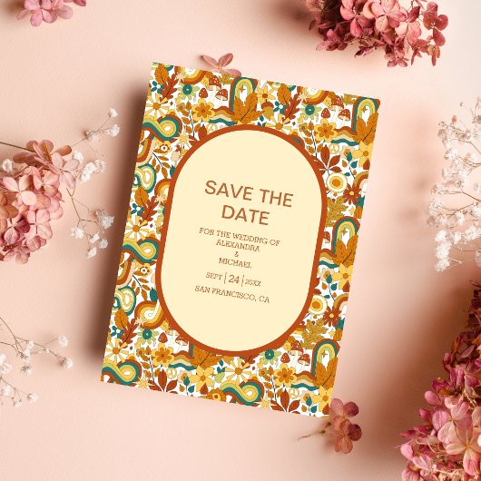 Save The Date Retro Super 70's thème Muted Tones Mariage Enregis