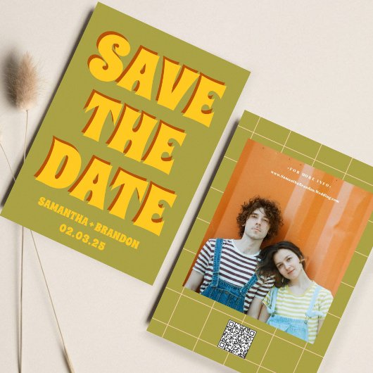 Save The Date Retro Super Bold & Bright Boho Mariage Qr Code