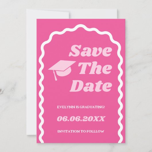 Save The Date Retro Super Gras Rose Wavy Grad Casquette Grad Gra (Devant)