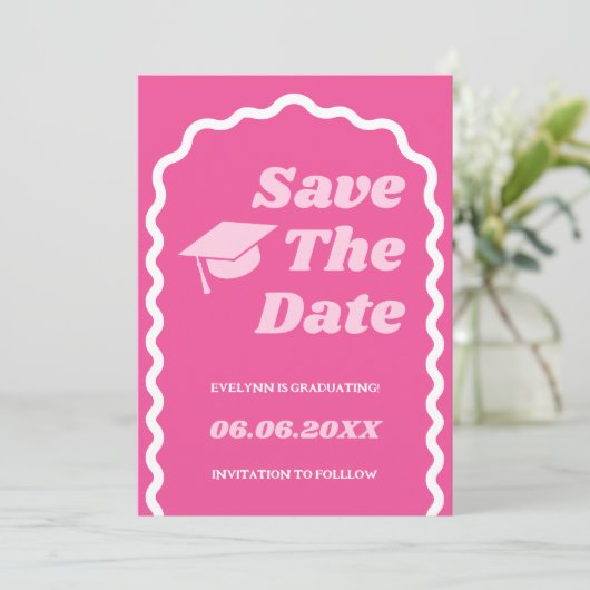 Save The Date Retro Super Gras Rose Wavy Grad Casquette Grad Gra (Debout devant)