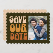 Save The Date Retro Super les années 70 Brown Green Photo Mariag (Devant / Derrière)