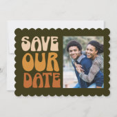 Save The Date Retro Super les années 70 Brown Green Photo Mariag (Devant)