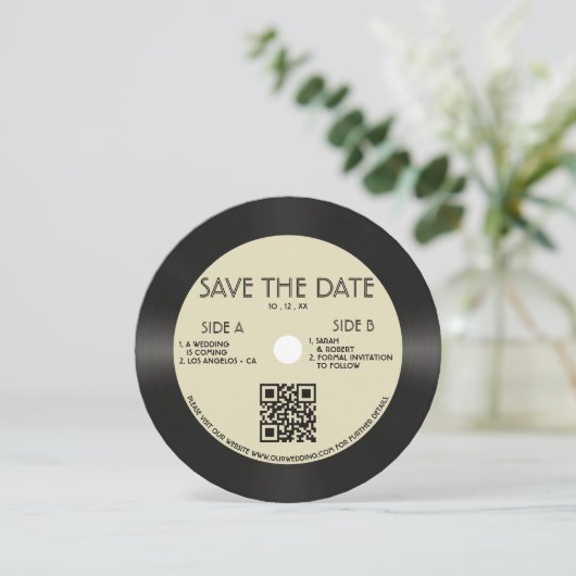 Save The Date Retro Tan Vinyl Enregistrement Mariage Enregistrer (Debout devant)