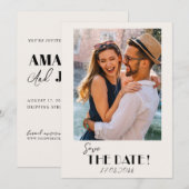 Save The Date Retro Texte et mariage photo enregistrer la date (Devant / Derrière)