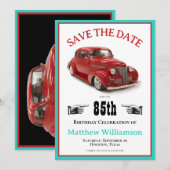 Save The Date Retro Turquoise & Rouge 1939 Coupe 85e anniversair (Devant / Derrière)