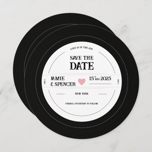 Save The Date Rétro Unique Vinyl Enregistrement Mariage Enregist (Devant / Derrière)