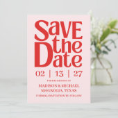 Save The Date Retro Valentine Wedding Photo Red Pink (Debout devant)
