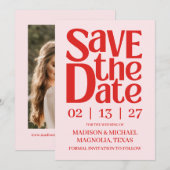 Save The Date Retro Valentine Wedding Photo Red Pink (Devant / Derrière)