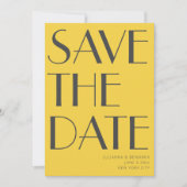 Save The Date Retro Vibrant Jaune Art Déco Editorial Chic Photo (Devant)