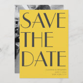 Save The Date Retro Vibrant Jaune Art Déco Editorial Chic Photo (Devant / Derrière)