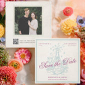 Save The Date Retro Vintage Champagne Purple Wedding