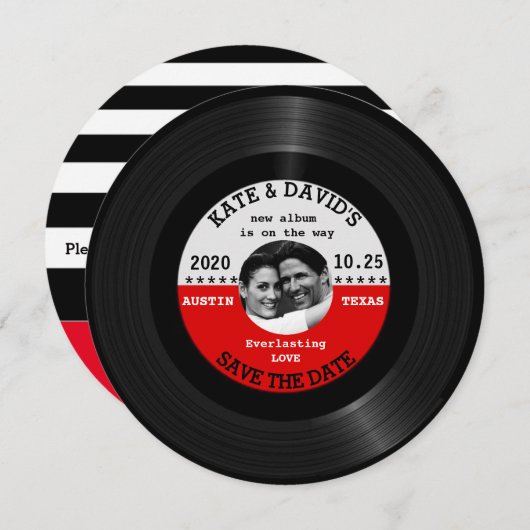 Save The Date Retro Vinyl Enregistrer la photo Enregistrer la da (Devant / Derrière)