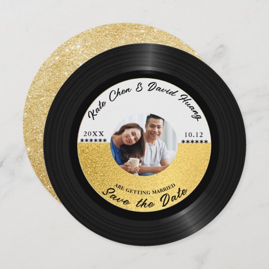 Save The Date Retro Vinyl Enregistrer la photo Enregistrer la da (Devant / Derrière)