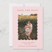 Save The Date Retro Wavy Photo & QR Code Blush Mariage (Devant)