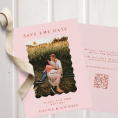 Save The Date Retro Wavy Photo & QR Code Blush Mariage