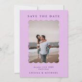 Save The Date Retro Wavy Photo & QR Code Lilac & Purple Mariage (Devant)