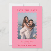 Save The Date Retro Wavy Photo & QR Code rose et Mariage rouge (Devant)