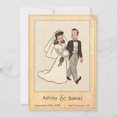 Save The Date Retro Whimsical Bride et Groom Comic Mariage de li (Devant)