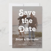 Save The Date Retro White Text Overlay 2 Photo QR Code Mariage (Devant)