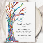 Save The Date Réunion de l'arbre familial<br><div class="desc">Demandez à votre famille de sauvegarder la date de leur réunion de famille avec cette carte moderne et élégante. Il dispose d'un arbre généalogique coloré, qui a été fabriqué à l'origine en mosaïque de verre. Facilement personnalisable avec vos détails. Utilisez l'option Personnaliser supplémentaire pour modifier la taille, le style ou...</div>