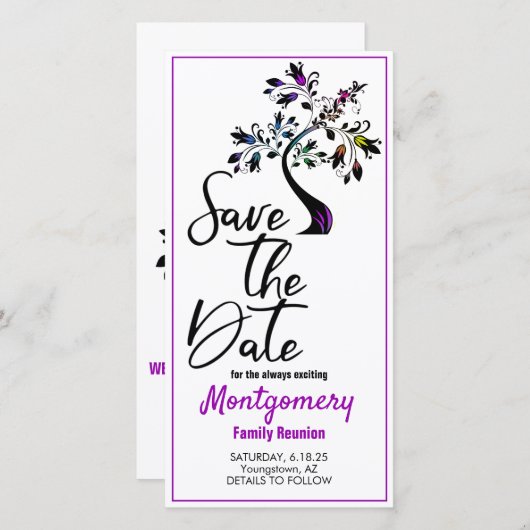 Save The Date Réunion Familiale Enregistrer La Date Modern Purpl (Devant / Derrière)