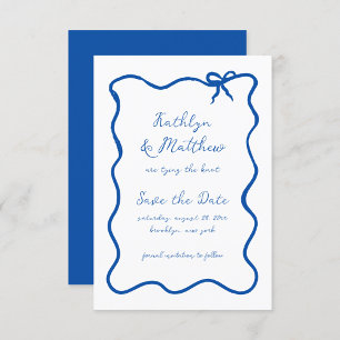 Save The Date Ribbon à main Whimsical Français Blue