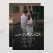 Save The Date Ribbon Script Minimalist Wedding Photo (Devant / Derrière)