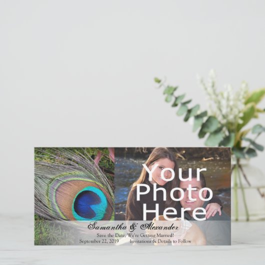 Save The Date Rich Peacock Feed avec mousse verte (Debout devant)