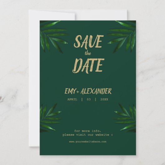 Save The Date Riche Vert Golden Thème Enregistrer La Date (Devant)