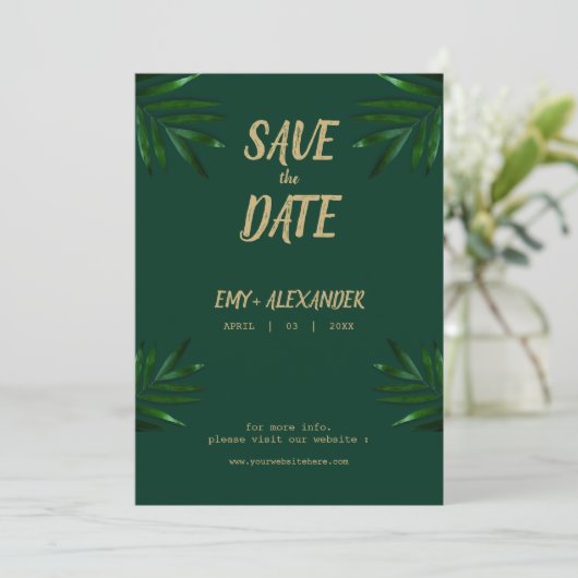 Save The Date Riche Vert Golden Thème Enregistrer La Date (Debout devant)