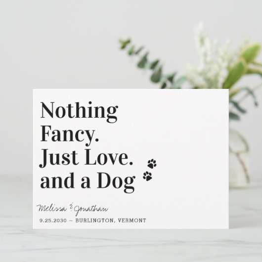 Save The Date Rien De Fancy Just Love Chien Mariage Enregistrer  (Debout devant)